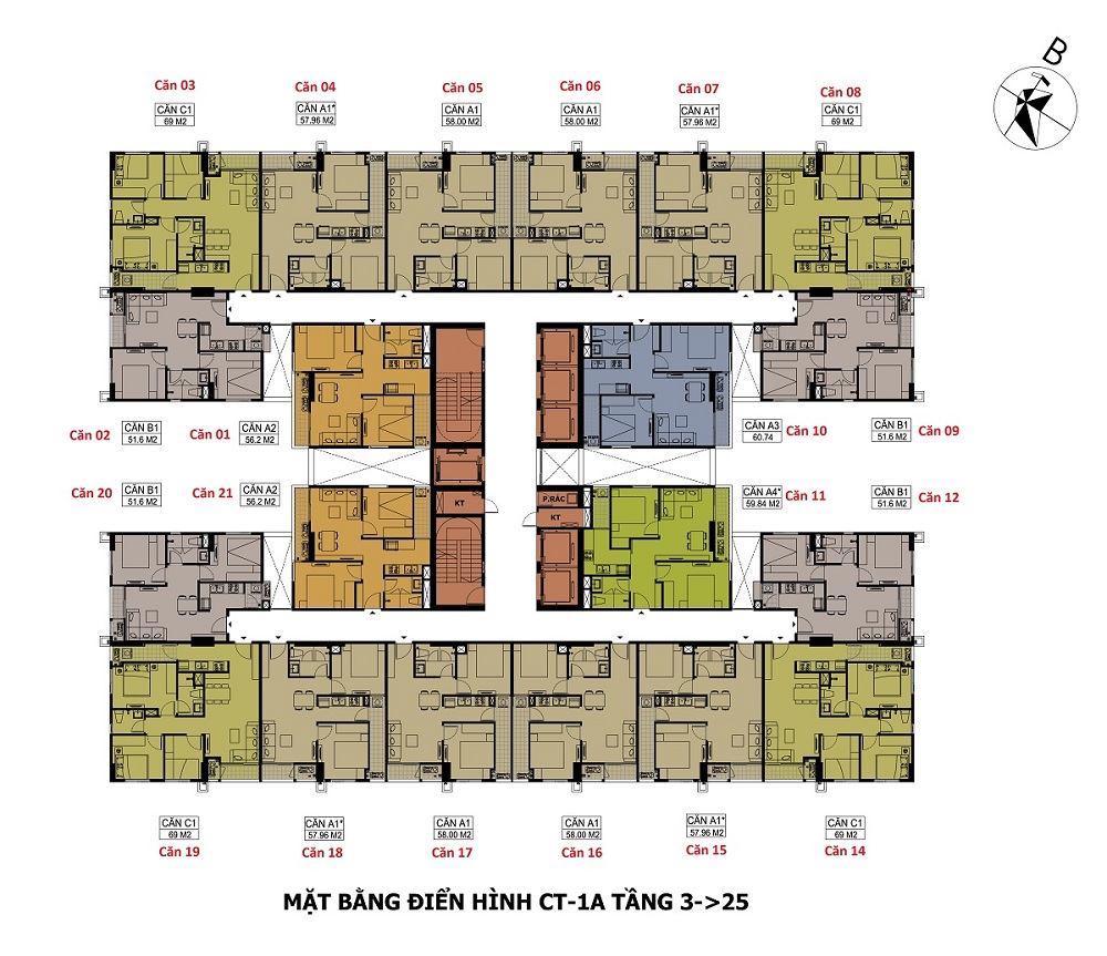 Mặt bằng tòa CT1A Chung cư Hateco Apollo Xuân Phương